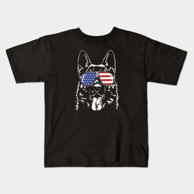 Proud Patriotic German Shepherd American Flag dog Kids T-Shirt by wilsigns